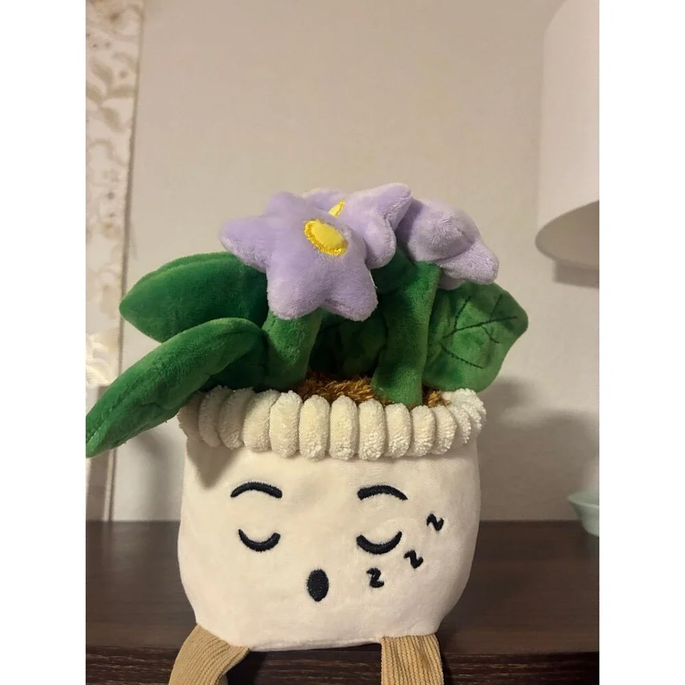 Cute Plush Potted Flower Plant Shelf Sitter Purple Flowers Dangling Legs